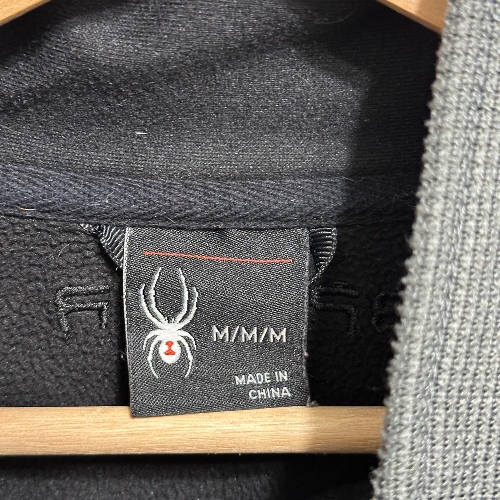 Spyder 1/4 Quarter Zip Pullover Mens Medium Gray Black Fleece Sweater Active - Picture 2 of 8